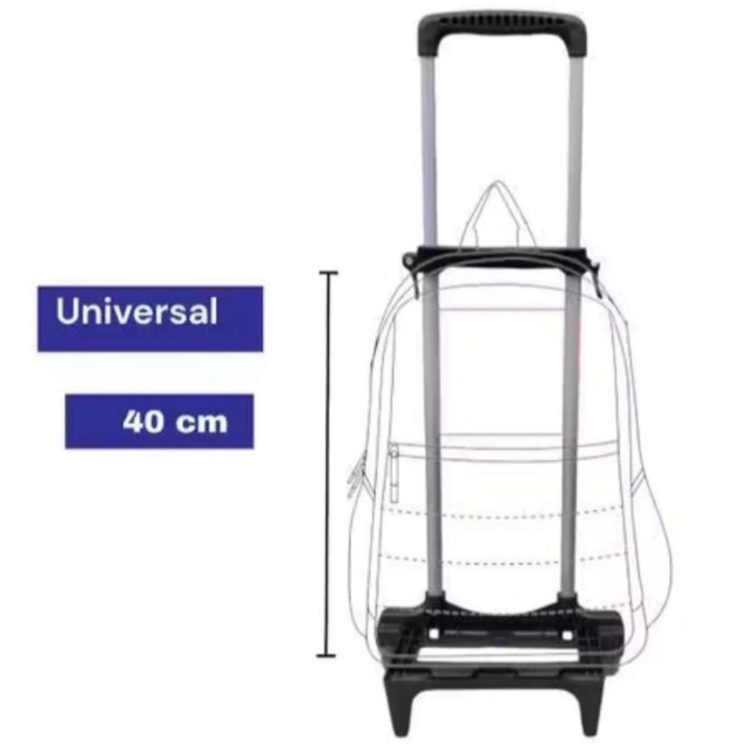 Suporte de carrinho para mochila 30–48cm, alumínio duplo, rodas silicone, fixação por placas dois haster
