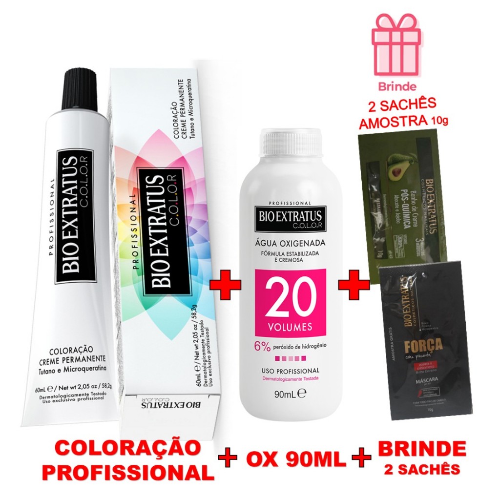 COLORAÇÃO PROFISSIONAL BIO EXTRATUS 60ML + OX 20VOL 90ML + 2 SACHÊS BRINDE 10g em Oferta na Shopee