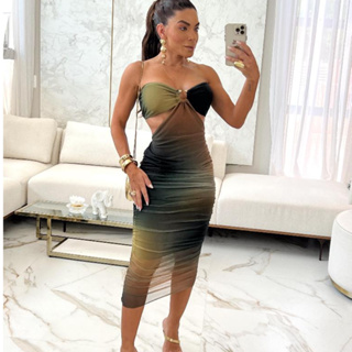 Vestido Midi Tule Drapeado Tomara que Caia Tendência Fashion Moda Elegante em Oferta na Shopee