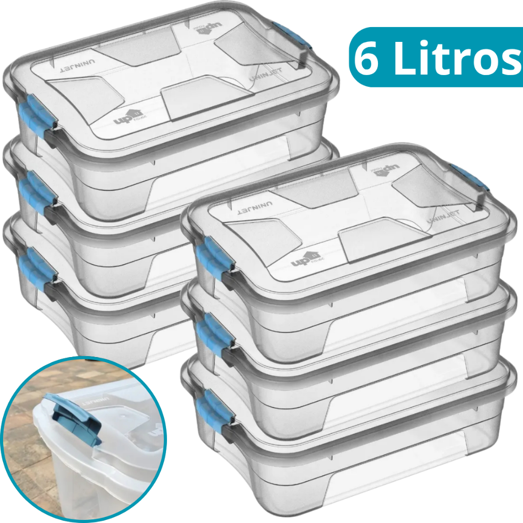Kit 1/2/3/4/5/6 Caixa Organizadora Grande Transparente 6 Litros/12 Litros Com tampa e Travas em Oferta na Shopee