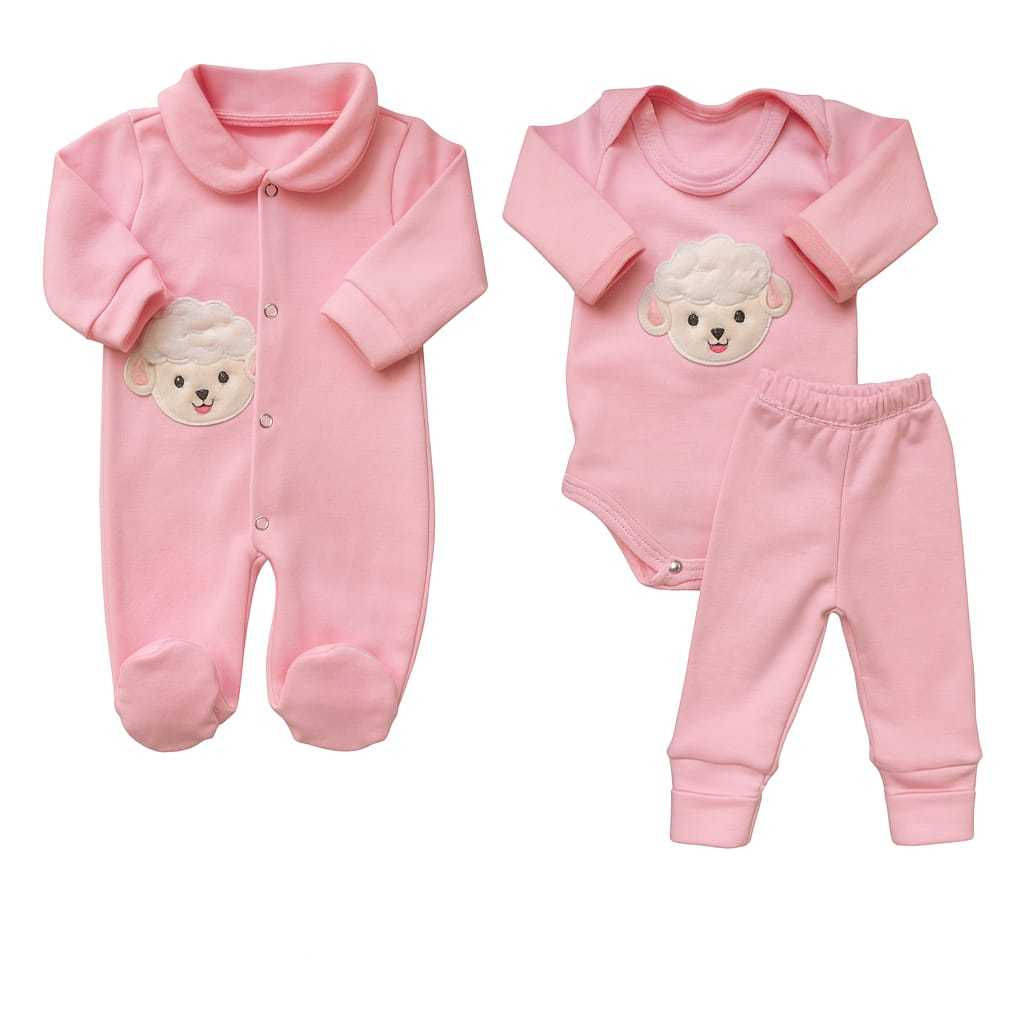 Kit 3 Peças - Bebê Prematuro Ovelhinha Macacão Com Pezinho + Body Com Manga Longa + Calça Algodão Roupa De Bebê Reborn