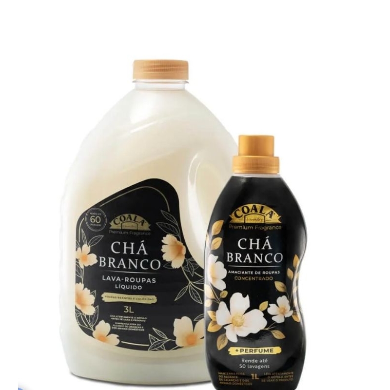 Coala Chá Branco – Lava Roupas 3, 5L + Amaciantes 1L | Perfume Premium e Maciez Incrível monte o seu kit em Oferta na Shopee