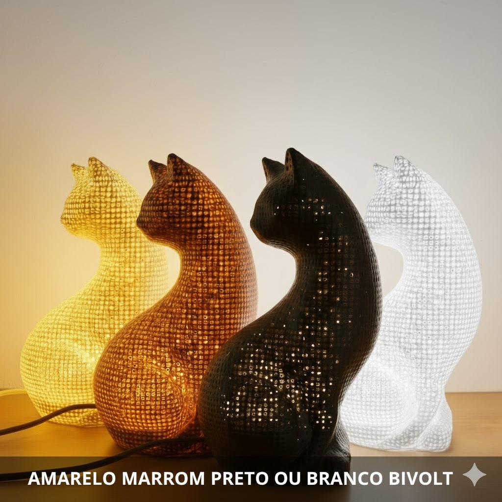Luminária Abajur Retrô Gato Bivolt Decoração Clássica Iluminação para Mesa criado Mudo Abajour Cabeceira Cama Quarto
