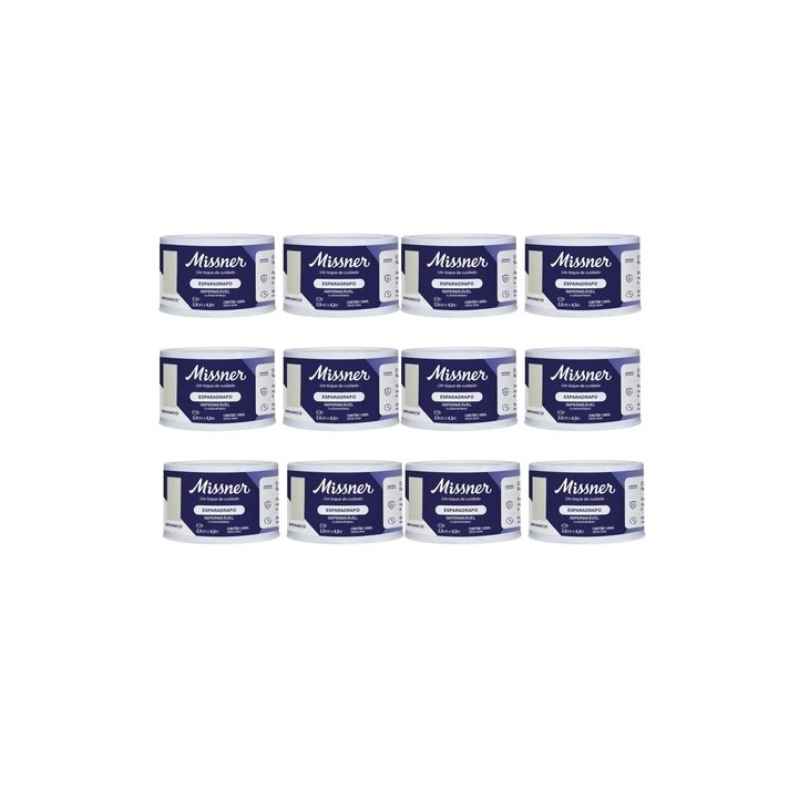 Kit C/ 12 Unidades Esparadrapo Impermeável 2,5cm x 4,5m (Branco) - Missner