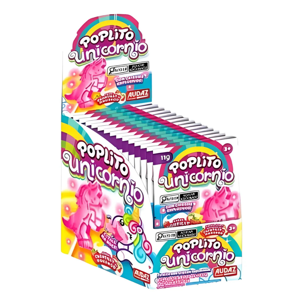 🍭 PopLito Cristais Explosivos Unicórnio 15 Unid – Audaz Foods | Pirulito Explosivo Sabor Chantilly de Morango
