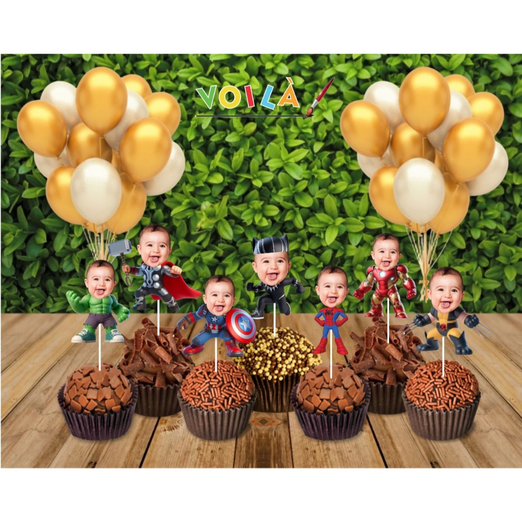 TOPPER DE DOCINHO PERSONALIZADO - TEMA VINGADORES / SUPER-HERÓIS em Oferta na Shopee