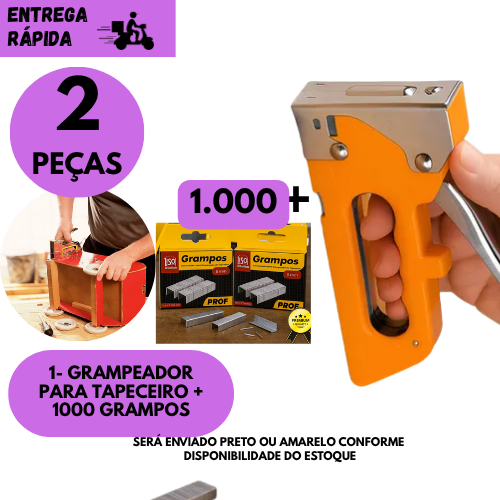 Grampeador Profissional Tapeceiro 1000 Grampos ou só Grampeador p/ Estofado Madeira Couro Tecido