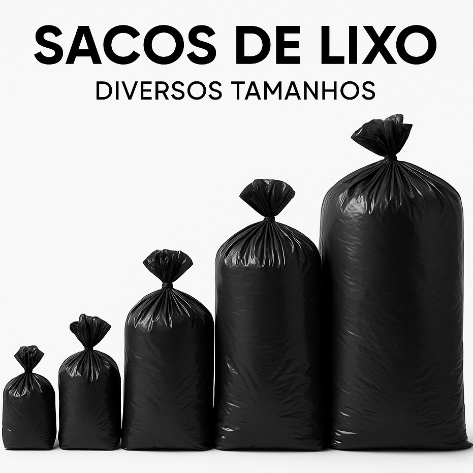 Saco de Lixo Preto Diversos Tamanhos Com 100 Uni. Resistente - 15, 20, 30, 40, 50, 60 e 100 Litros em Oferta na Shopee