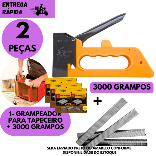 Kits Grampeador Tapeceiro Profissional + 3000 Grampo 8mm ou só Grampeador para Móveis, Estofados