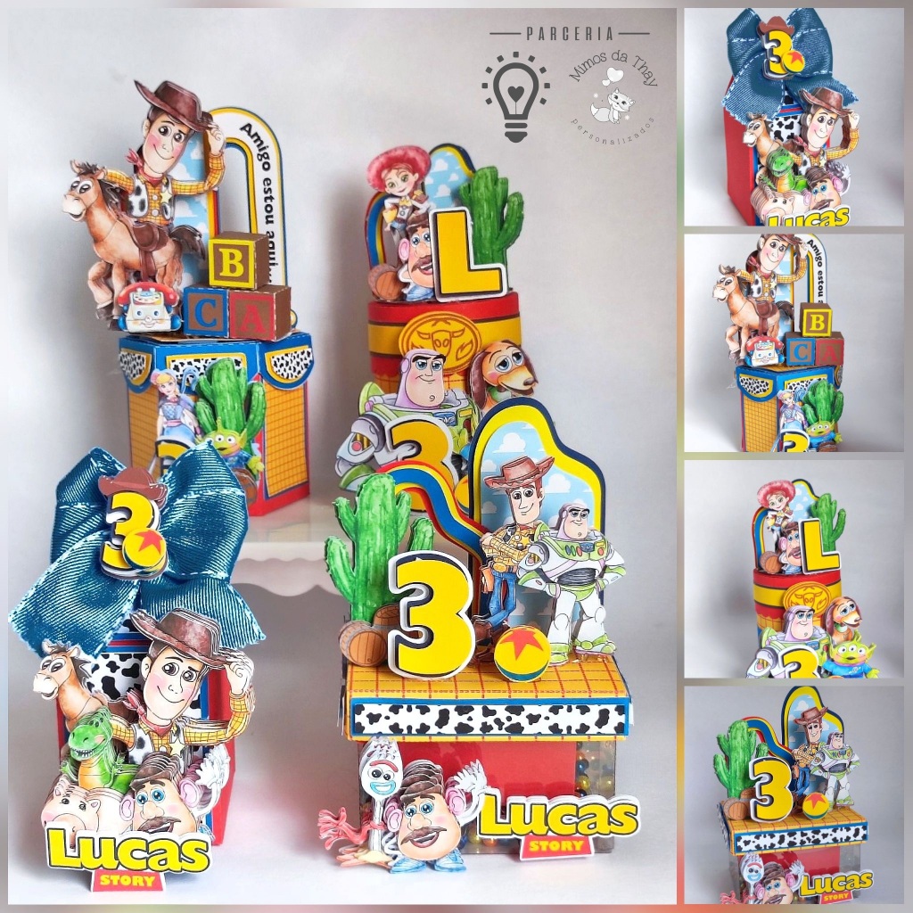 Caixas Personalizadas 3D Tema Toy Story Aquarela Luxo – Mesversário / Festa Infantil / Aniversário