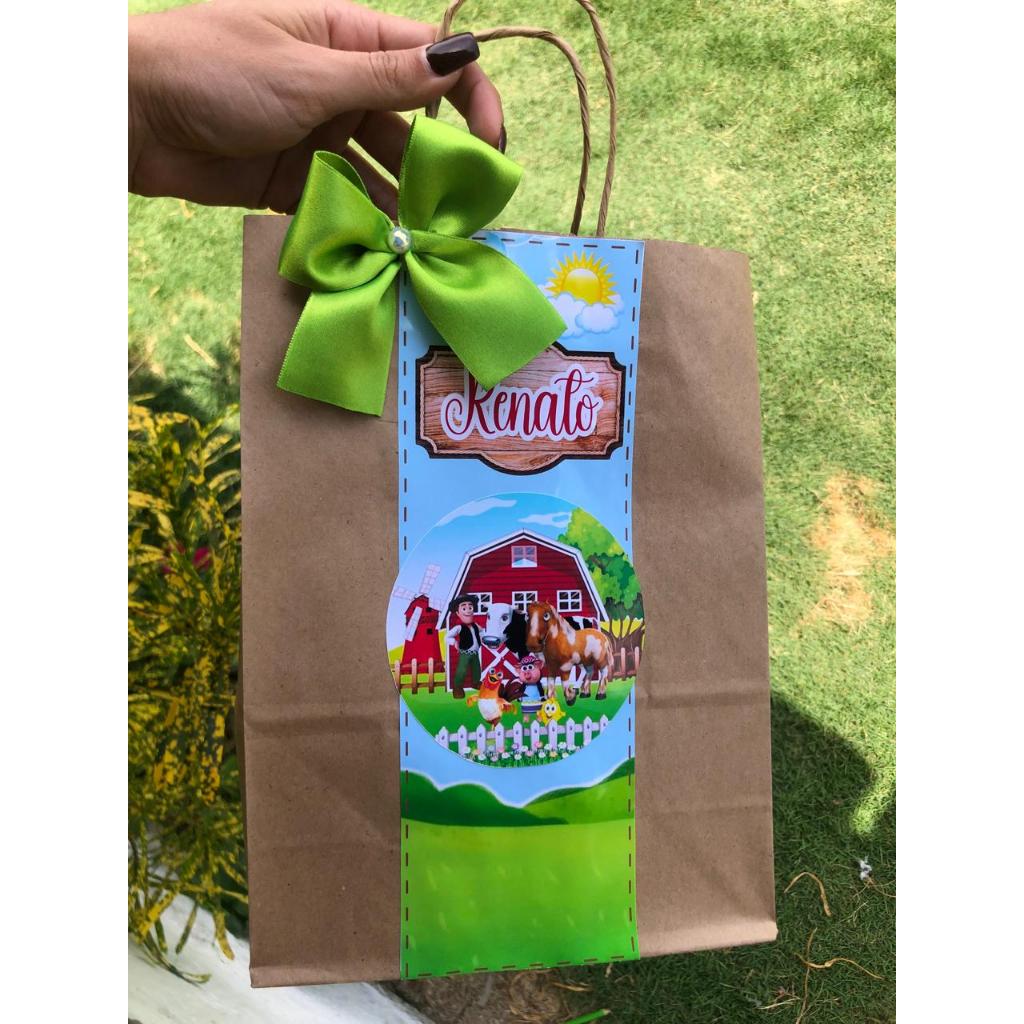 Sacolinha Kraft/Bolsinha/Surpresa Personalizada fazendinha do Zenon/Lembrancinhas Festa Aniversário