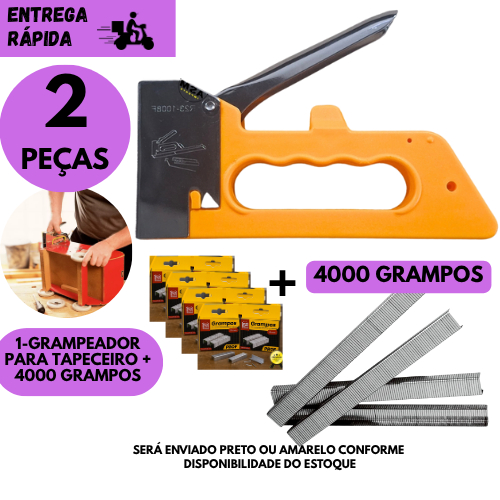 Kits Grampeador Tapeceiro Profissional + 4000 Grampo 8mm para Móveis, Estofados e Decoração