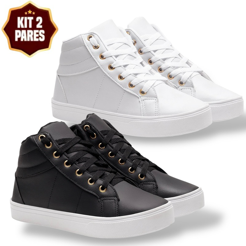 Kit 2 Pares Tenis Botinha Feminino Basico Star Casual Confortavel Cano Alto-Promoção Envio Imediato