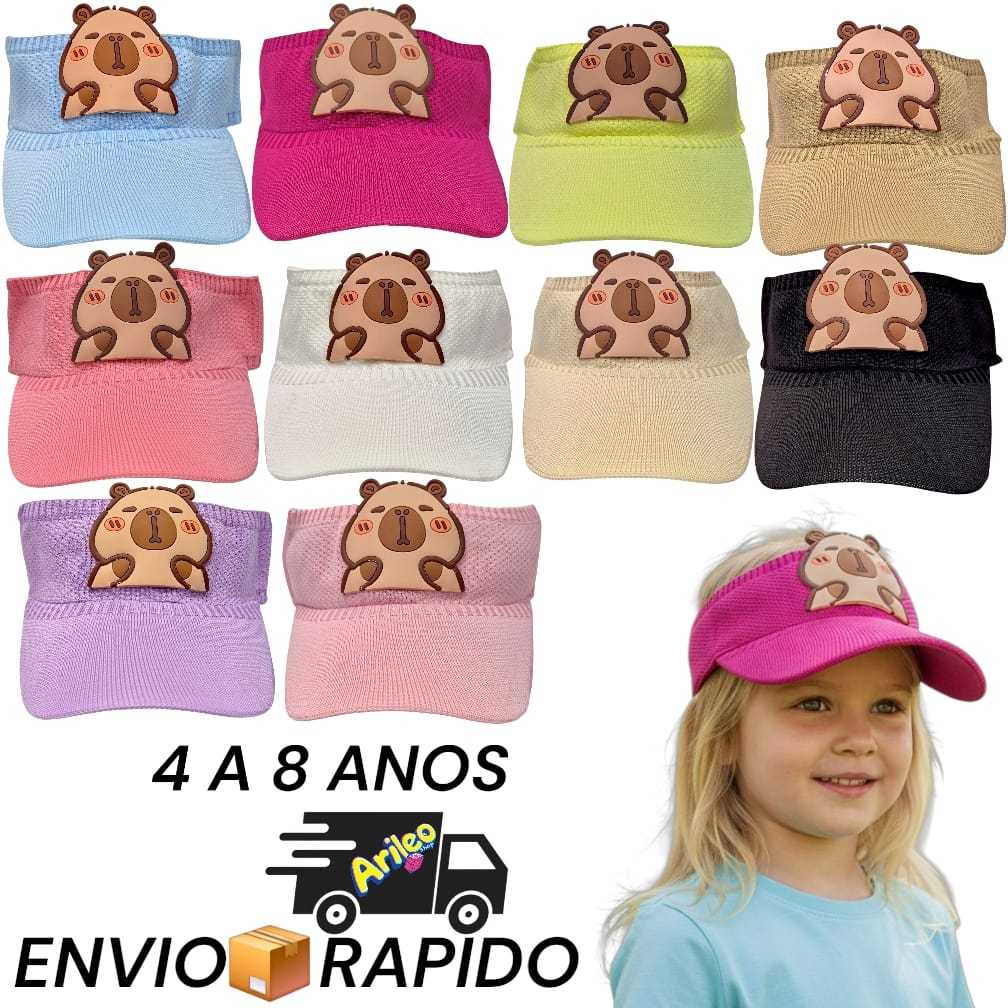 Viseira Infantil Capivara 3 a 8 Anos – Proteção Solar, Confortável e Estilosa