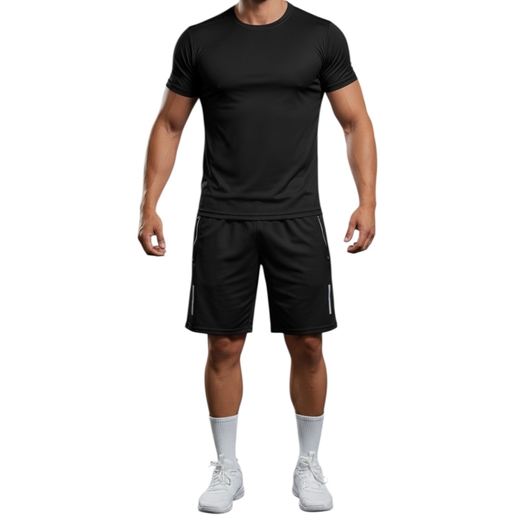 Kit Conjunto Camisa e Bermuda Masculino Básico Todo Preto - Sem Logo - Old School - Pronta Entrega