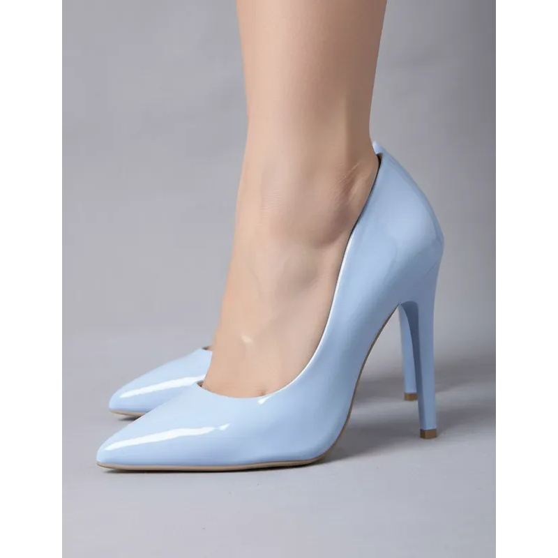 Scarpin Feminino Azul BB Gi Paiva Verniz Salto Alto Stiletto Bico Fino Sapato Social Entrega Imediata