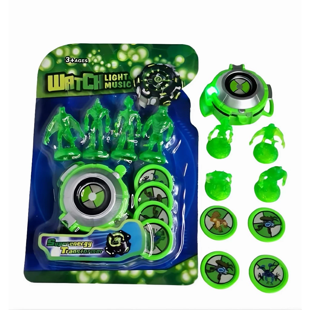 Relógio de brinquedo Ben 10 com 4 figuras de alienígenas e 4 CDs.