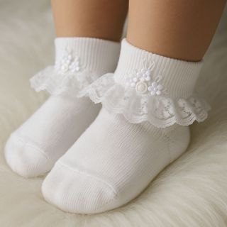 Meia Bordada Branca com Renda Rosas Meninas Bebê Crianças Batizado Casamento Aniversário Luxo em Oferta na Shopee