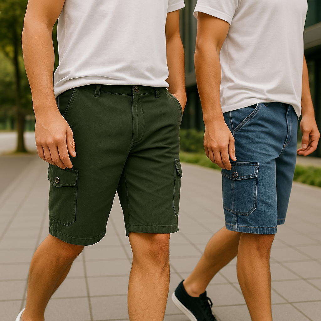 Bermuda Masculina Cargo Short Masculino 6 Bolsos Brim Sarja Kit Com 2 Bermuda Otima Qualidade