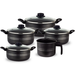 Kit Jogo Conjunto 5 Peças Antiaderente – 4 Caçarolas com Tampa de Vidro + Canecão Médio Nº14 em Oferta na Shopee