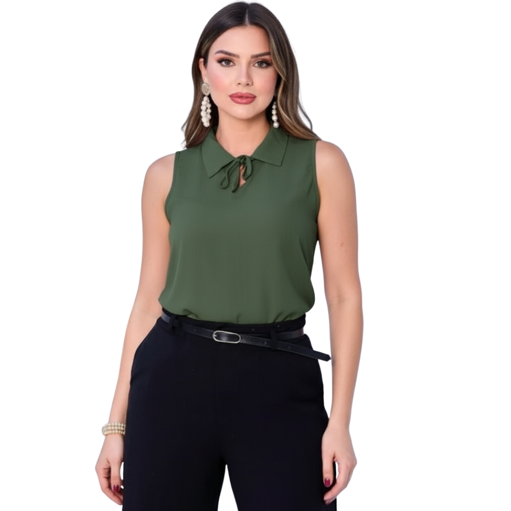 Blusa Regata Feminina de Viscose com Gola Laço Elegância e Conforto no Dia a Dia