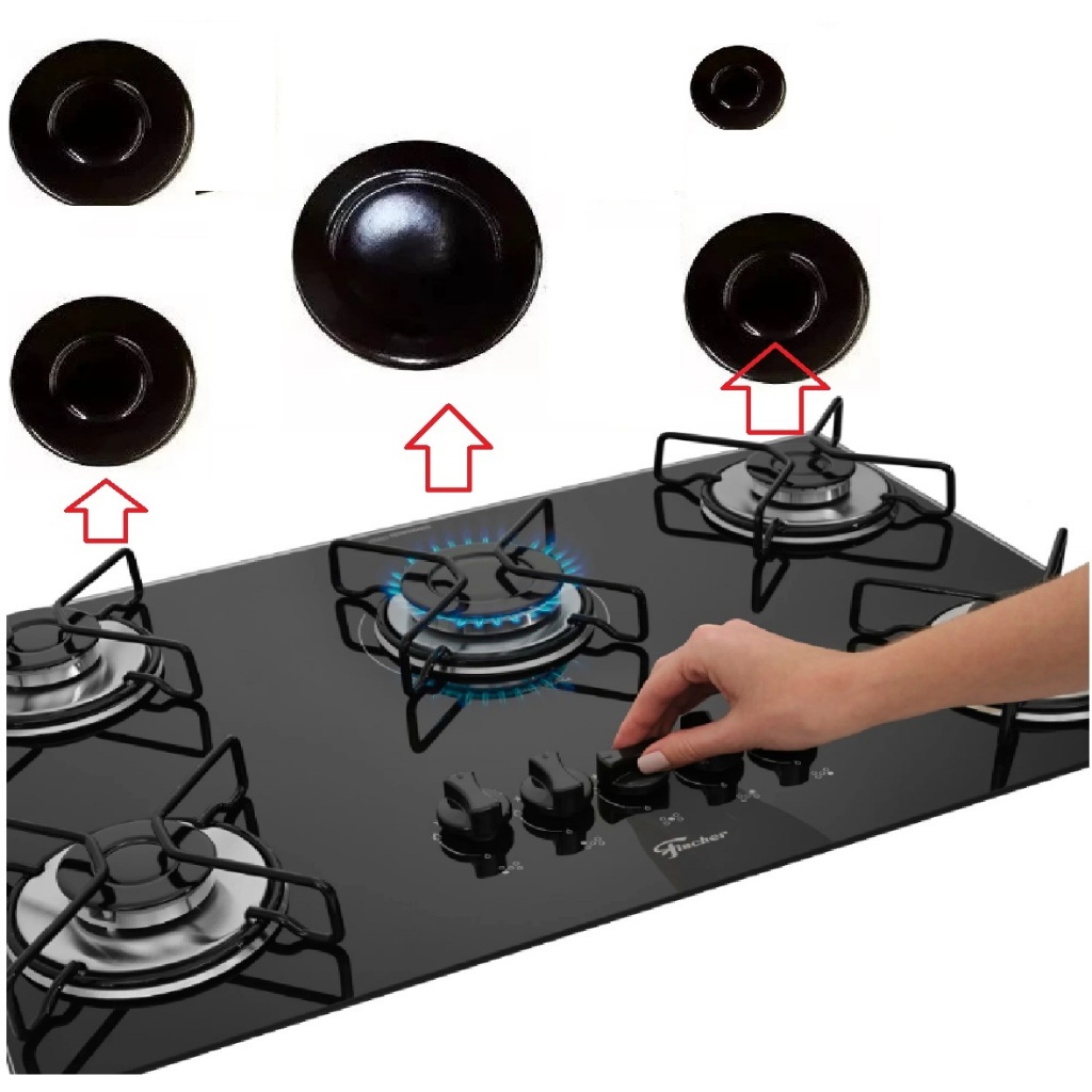 Kit Completo Espalhador Tampa Peças Cooktop Fogão Fischer 5 Bocas em Oferta na Shopee