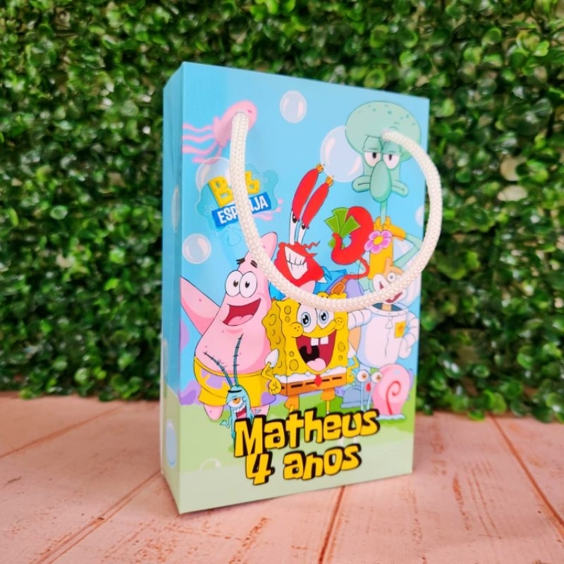 Sacolinha Surpresa Personalizada Lembrancinha de Aniversário Bob Esponja Festa Infantil