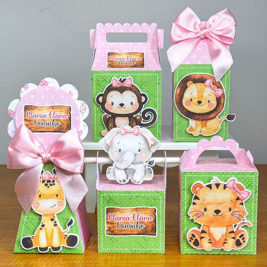 PEGUE E MONTE Caixinhas Personalizadas Safari menina - kit festa safari menina - lembrancinha de festa infantil
