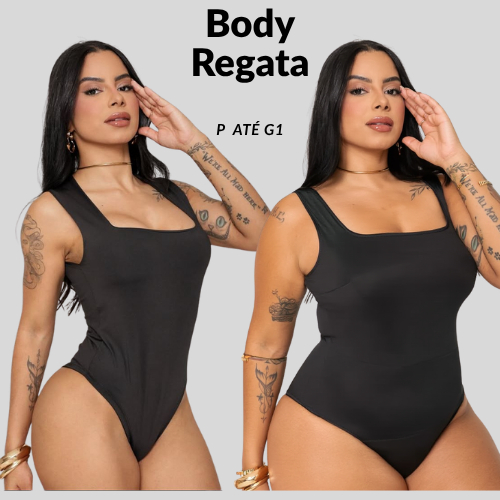 Body Regata Collant Decote Quadrado Alça Larga Regata Plus Size Suplex Basico Forro Duplo Premium
