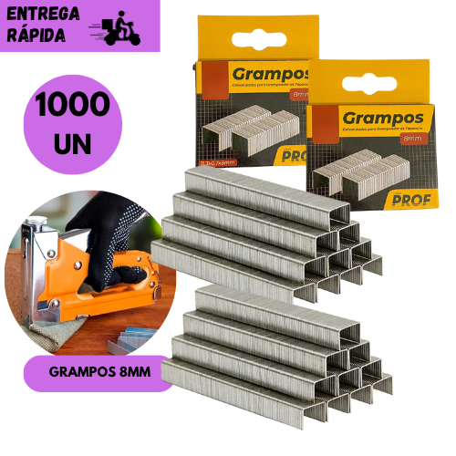 kits 1000/2000 ou 3000 Un Grampo Reforçado 8 MM para Grampeador Tapeceiro Estofados Madeira Galvan