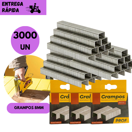 Kits 3.000/2.000 ou 1.000 Grampos Tapeceiro 8mm para Grampeador Manual e Elétrico Profissional Aço