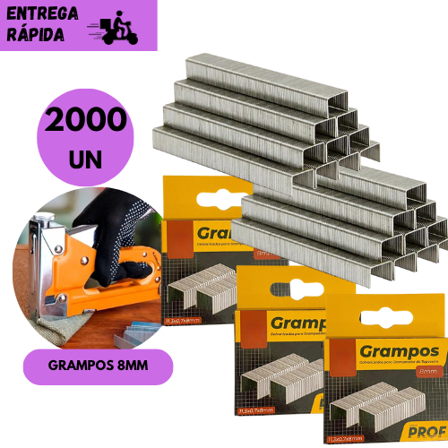 kits 2000 ou 1000 Un Grampo para Grampeador Tapeceiro 8mm Aço Reforçado Universal Estofado Madeira