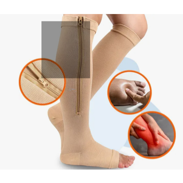 Par De Meia Compressão Varizes Pernas Cansadas Inchaço Dores 3/4 Zíper Compressão Unissex