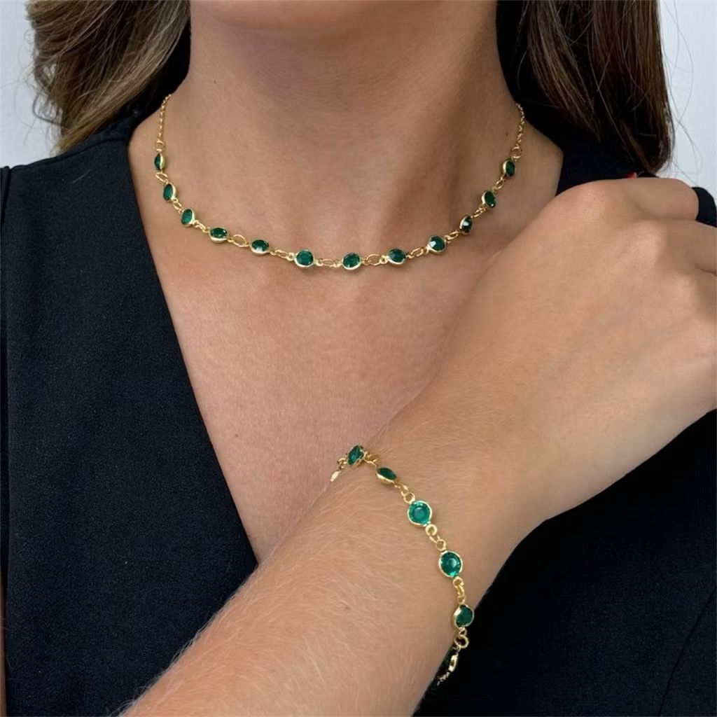2 Peças - Gargantilha  + Pulseira Zircônia Banhada Ouro 18K em Oferta na Shopee