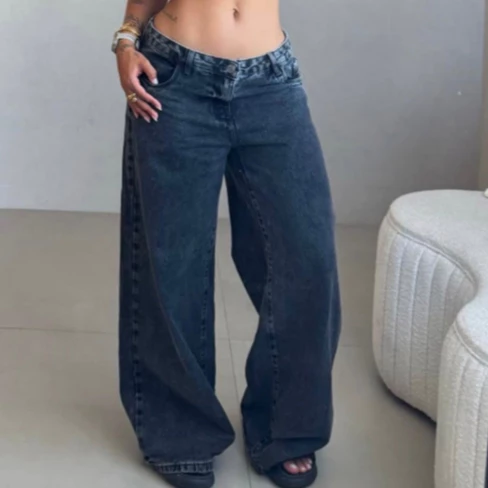 Calça Wide Leg Jeans Feminina Moderna Pronta Entrega Premium