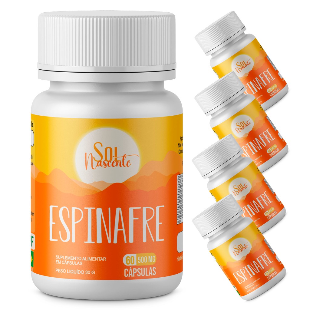 Kit 5 Potes - Suplemento de Espinafre Premium 500 mg - 60 cápsulas