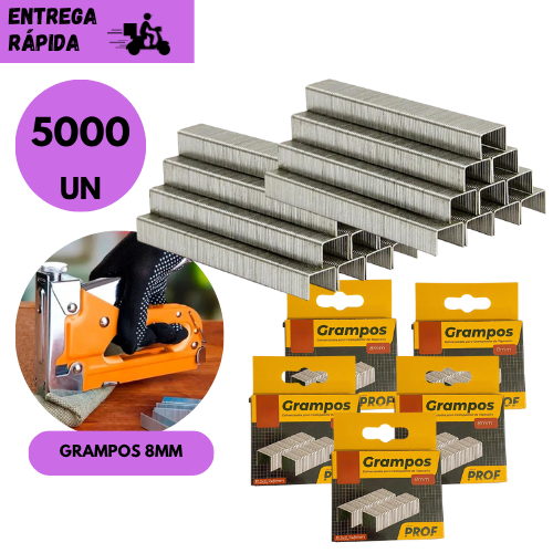 Kits 5.000/4.000/3.000 ou 2.000 Grampo 8mm Aço Inoxidável para Grampeador Tapeceiro Manual