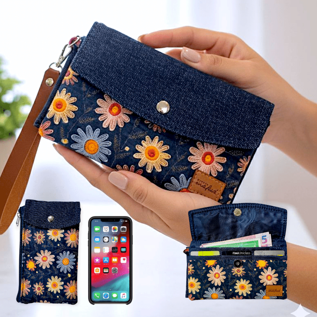 Carteira porta celular de tecido feminina Ane várias cores em Oferta na Shopee