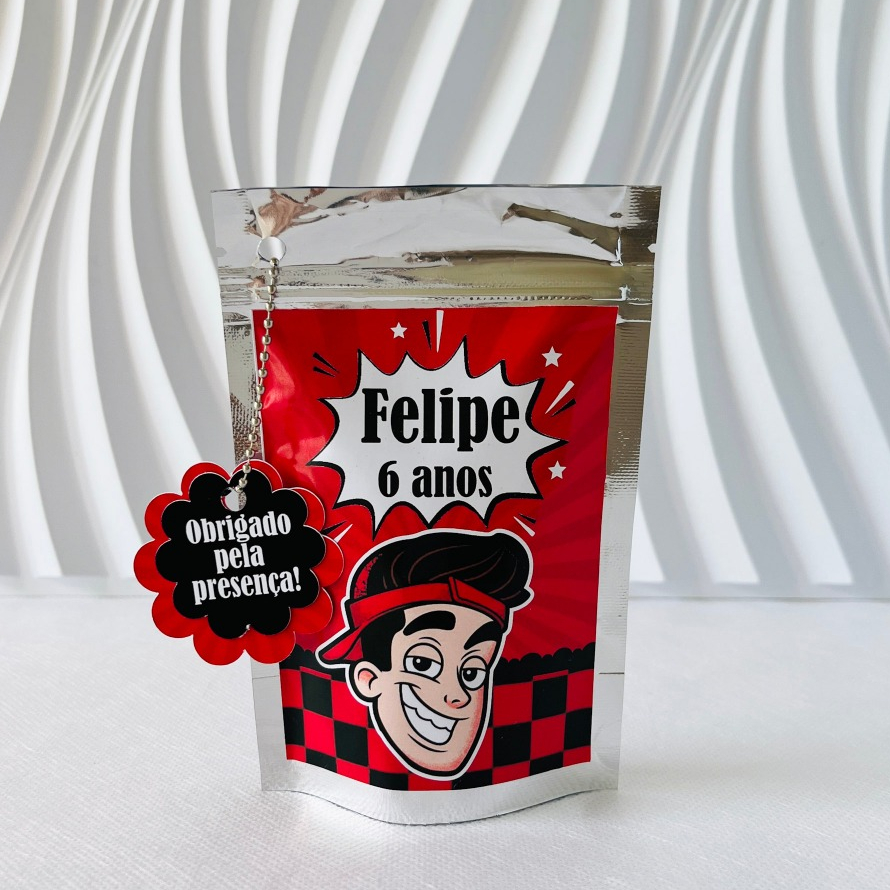 Saquinho Metalizado Ziplock Enaldinho Personalizado | Lembrancinha de Festa | Aniversário Infantil