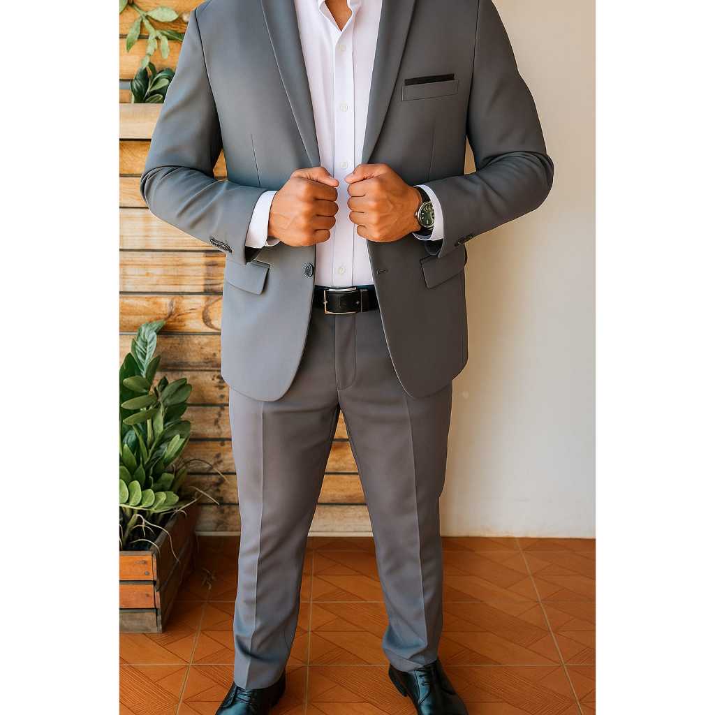 Terno Social Oxford 2 Botões Slim Masculino Cinza