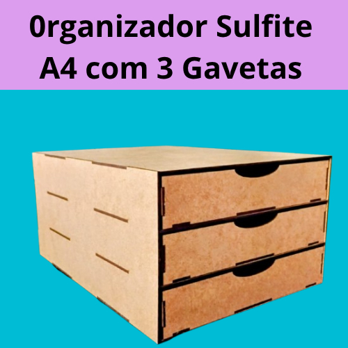 Organizador De Documentos A4 + De 1500 Folhas Escritório Mdf cores Crú Divisórias organizador Sulfite A4 com 3 Gavetas