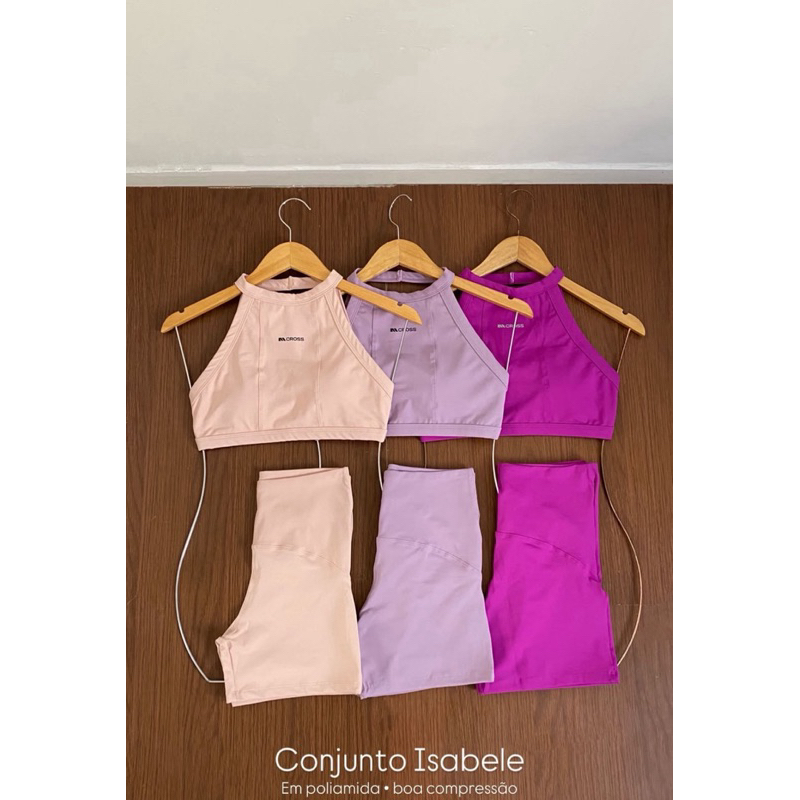 Conjunto Fitness Poliamida Top Costas Nua Com Bojo e Short em Oferta na Shopee