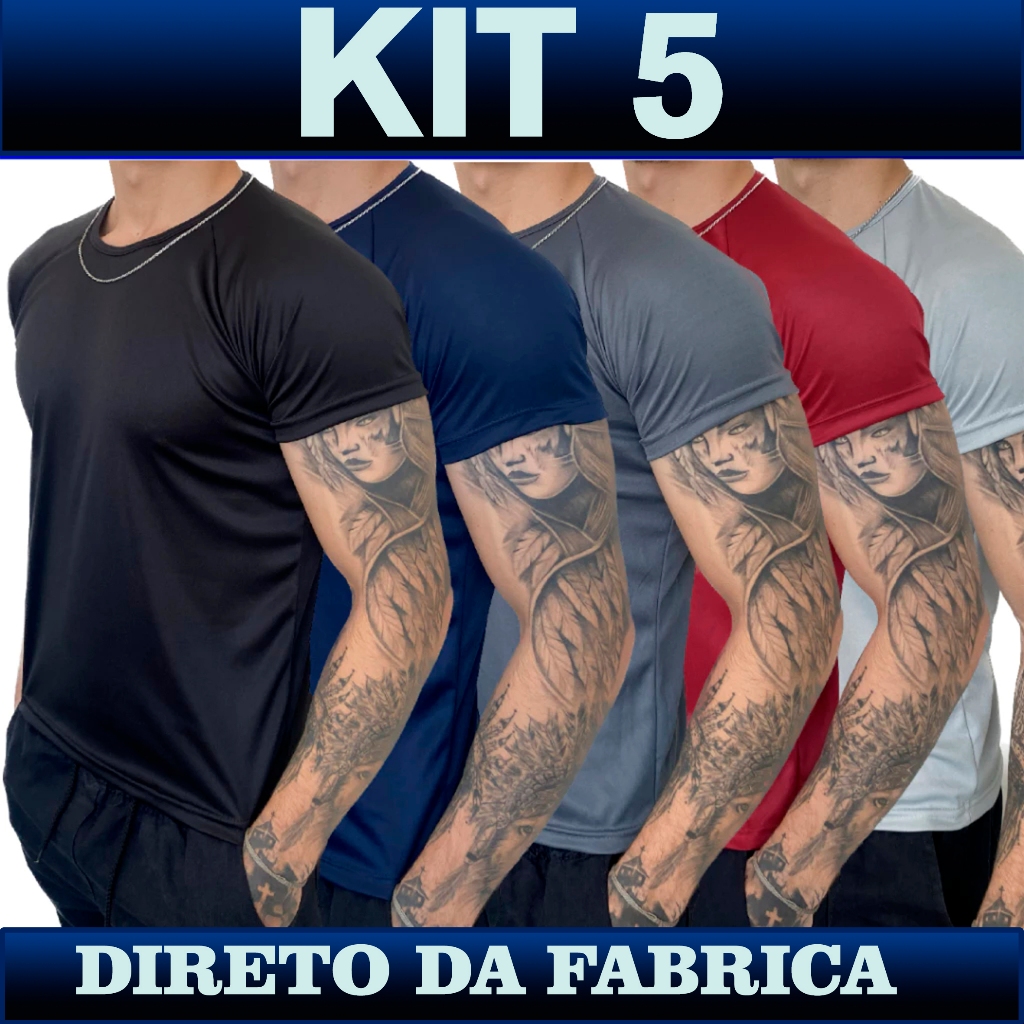 Kit 5 Camisetas Dry Fit Masculina - Casual - Treino - Academia - Esportes - Exercícios - Corrida -Confortável