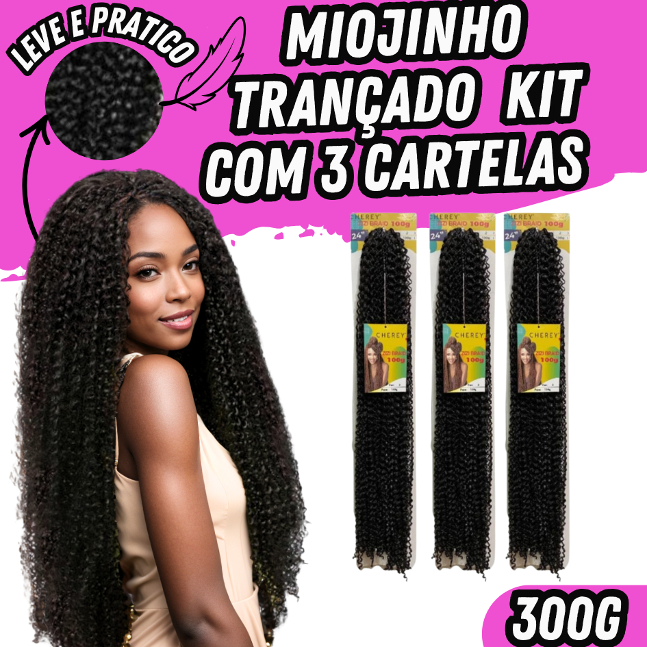 Kit 3 Cabelo Miojinho Micro Zizi Kanekalon Sintético 100g Com Pente e Lastex