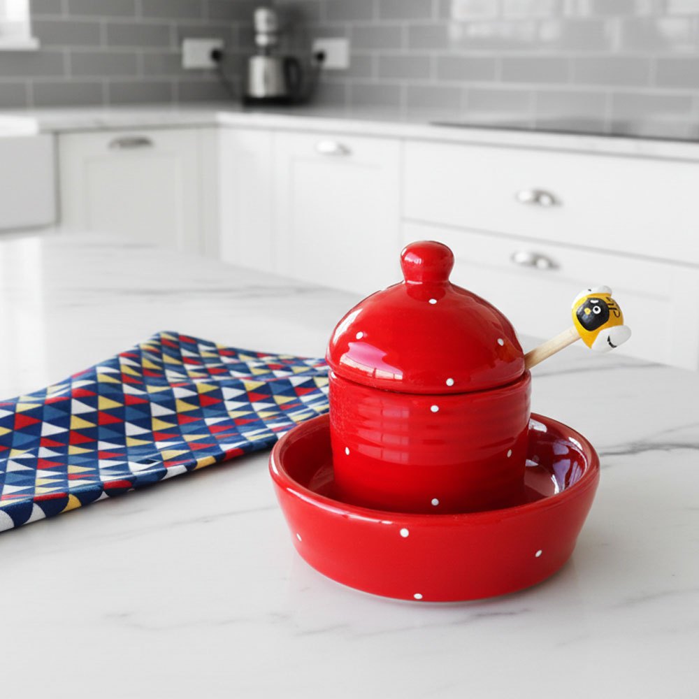 Pote de Mel Porcelana Vermelho Poá