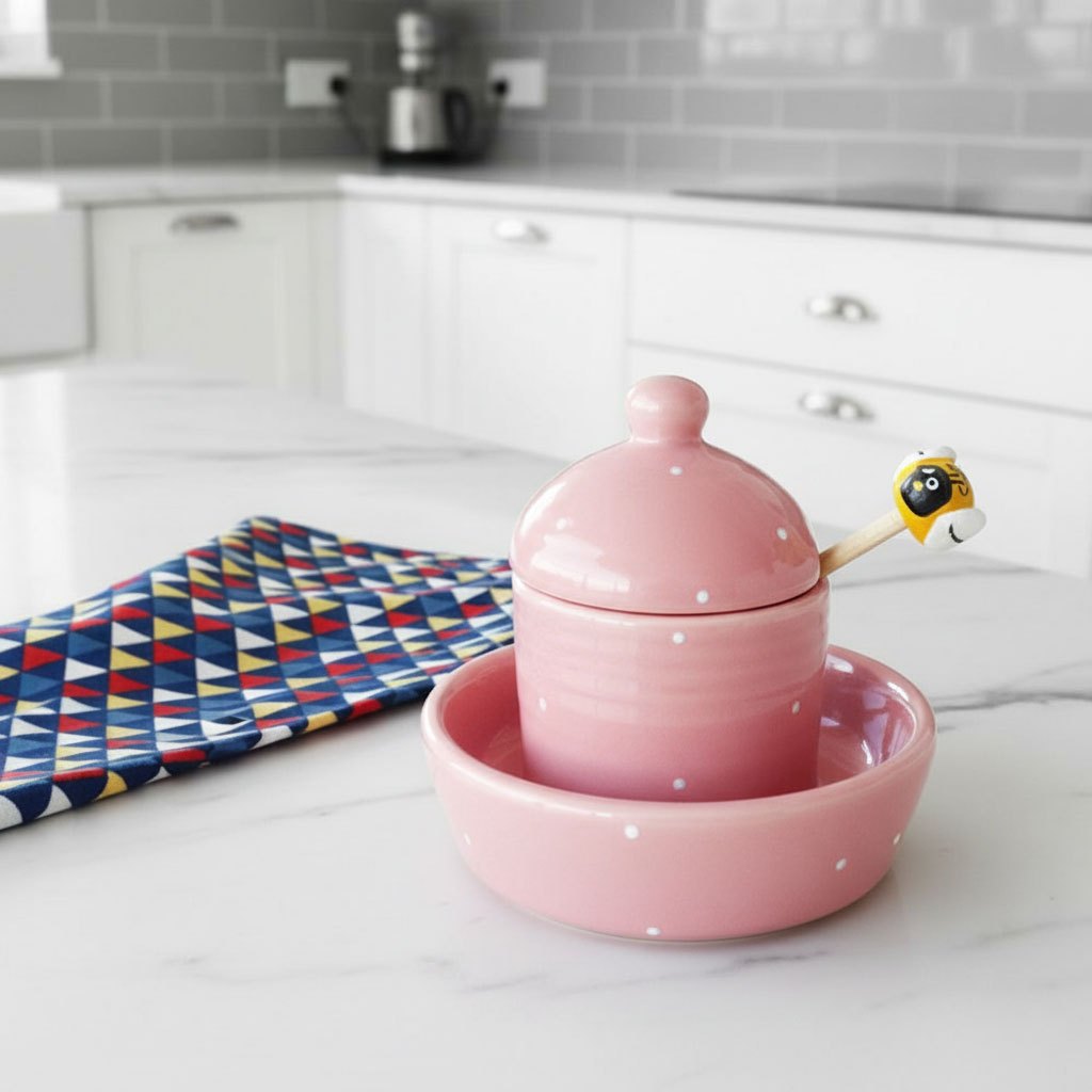 Pote de Mel Porcelana Rosa Poá