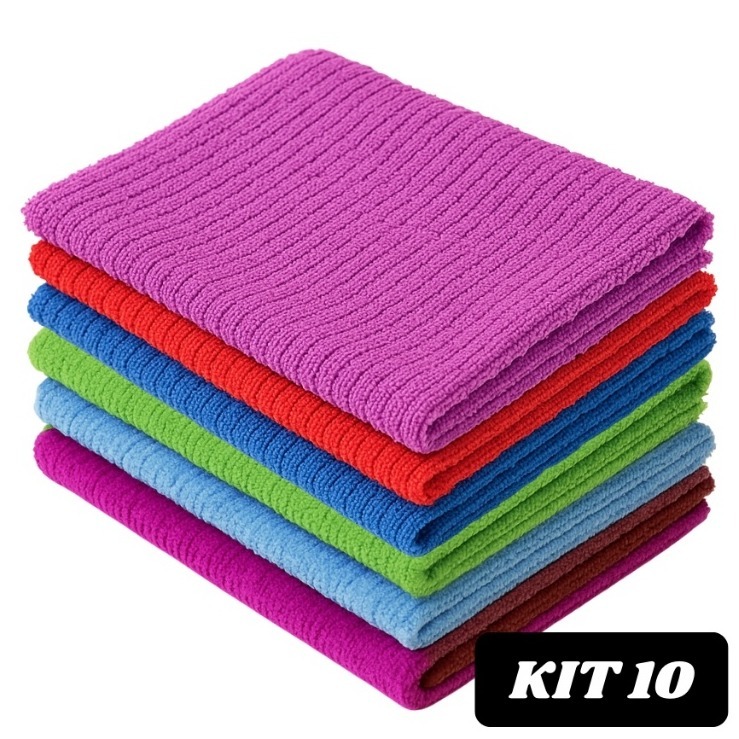 Kit 10 Panos De Limpeza Microfibra alta absorção Multiuso 30x30 para cozinha carro casa vidros