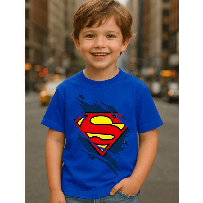 Camiseta Masculina Camisa Infantil T-Shirt Casual Estampada Super Man Confortavel e Estilosa 100% Algodão Premium