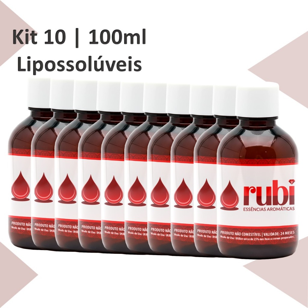 KIT 10 Essências Lipossolúveis 100ml - Concentrada para Velas, Sabonetes e mais - Alta Fixação