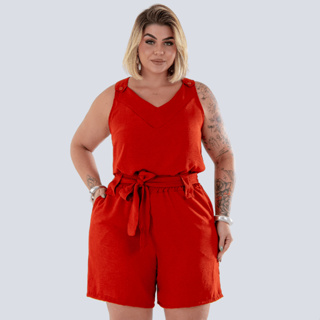 Conjunto Feminino Short + Blusa Plus Size Em V Casual Com Bolso Soltinho em Oferta na Shopee